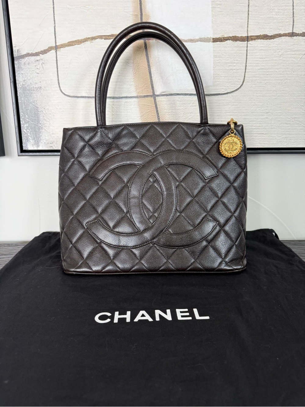 Chanel Vintage Medallion Tote Dark Brown Caviar Leather Gold Hardware - Picture 10 of 10